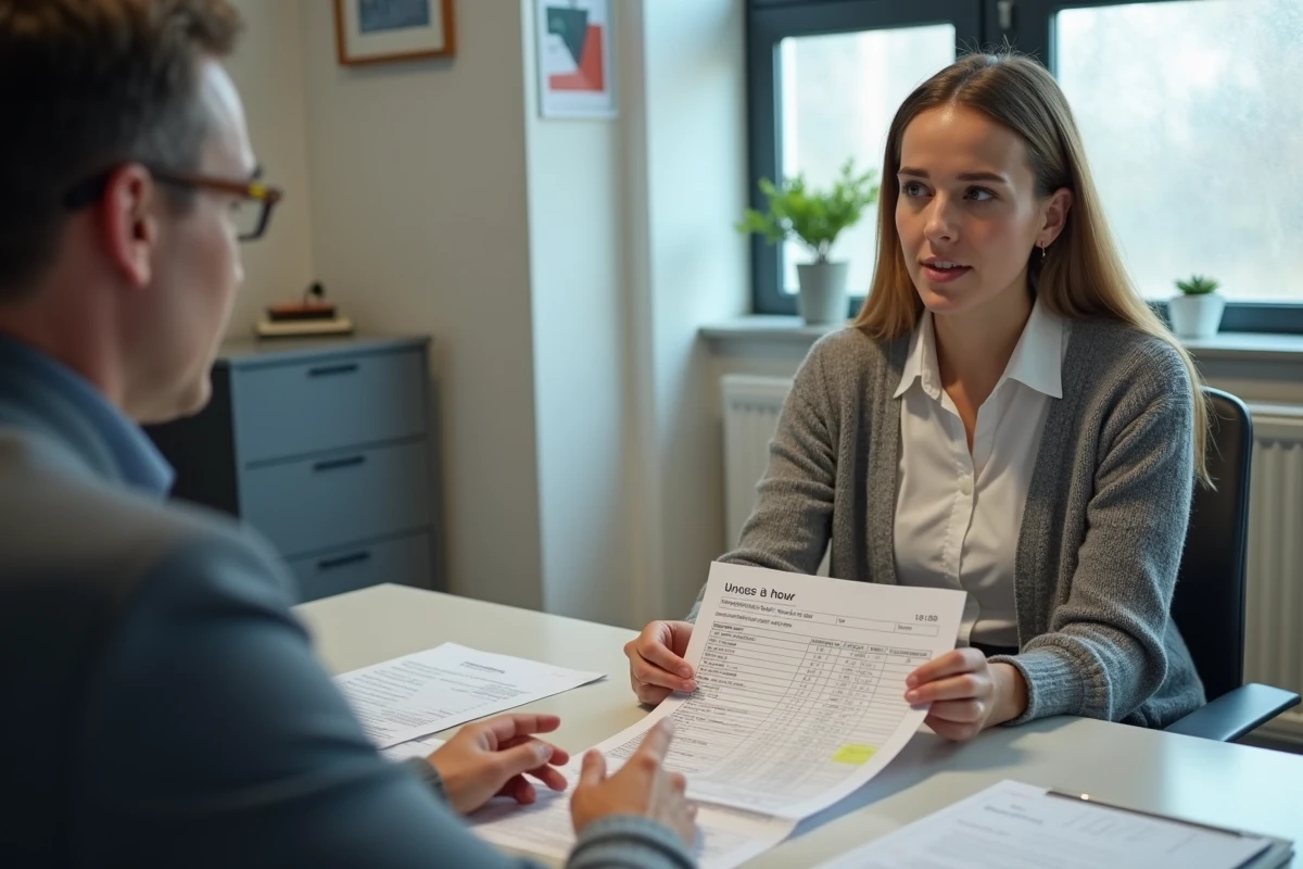AESH en réunion avec un représentant syndical pour vérifier le calcul de son salaire à 24 heures