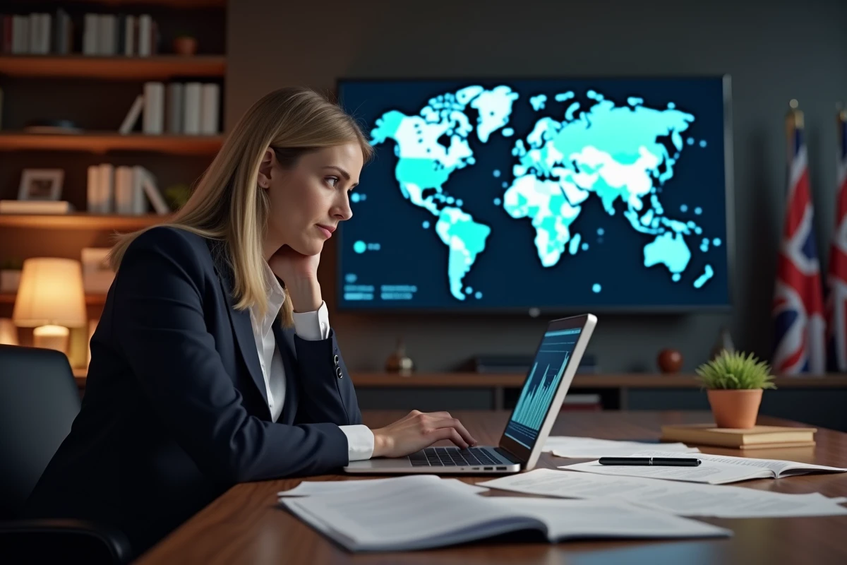 Analyste politique regardant un écran de données économiques