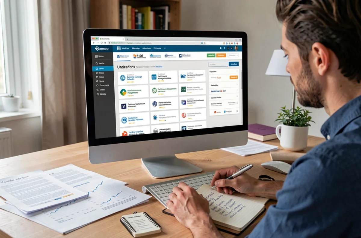 Personne consultant un répertoire en ligne de cabinets CGP référencés pour la Vendée sur le site cabinet-gestion-patrimoine.fr