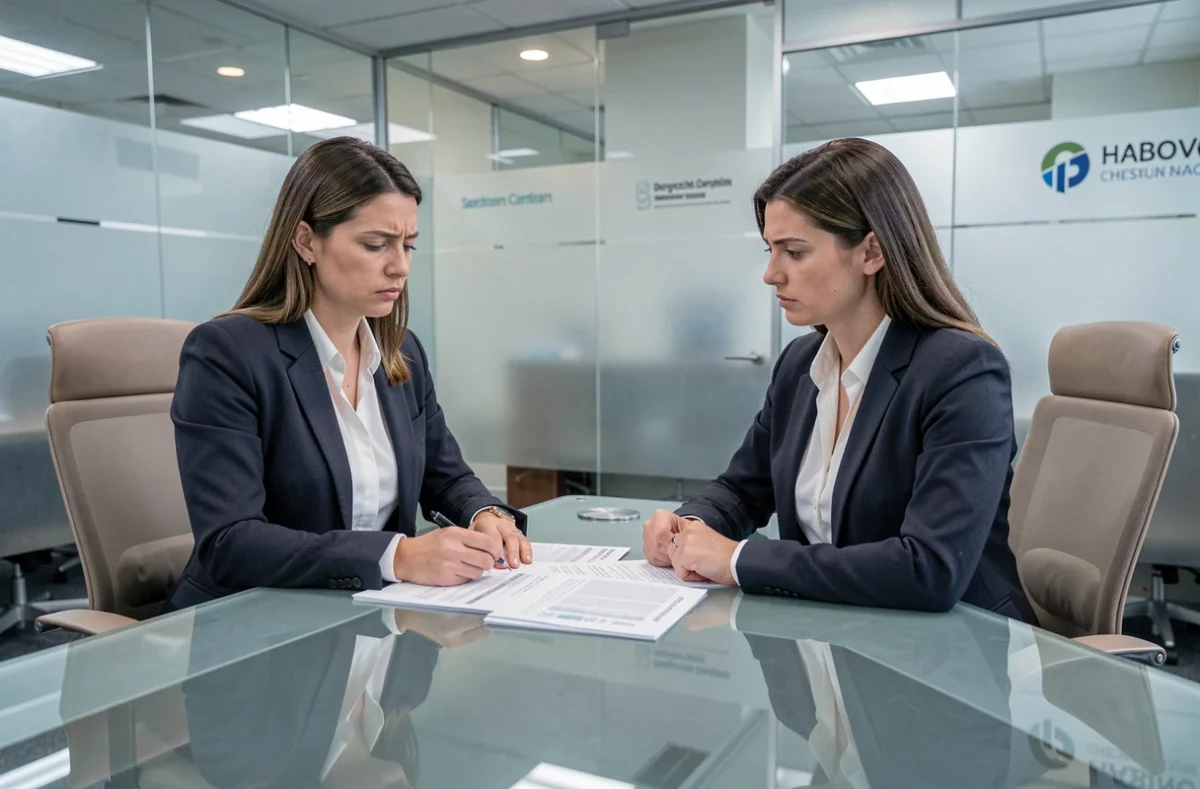 Femme discutant avec un conseiller bancaire de son dossier d'interdit bancaire suite à un chèque sans provision