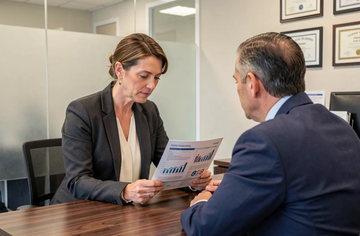 Femme discutant d'un crédit immobilier pour investir en SCPI avec un conseiller bancaire