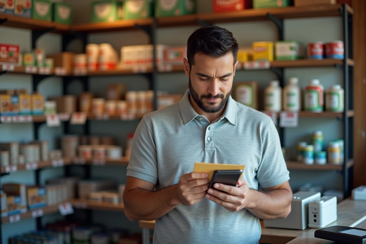 Employé de commerce consultant une application de calcul du salaire net Smic pour un temps partiel de 25 heures hebdomadaires