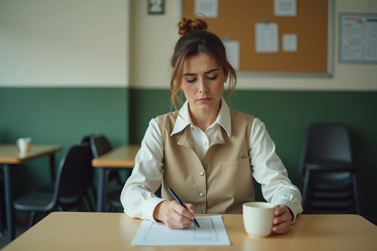 Employée de supermarché examinant sa fiche de paie dans une salle de pause, questionnant l'impact réel des heures supplémentaires sur son salaire au SMIC