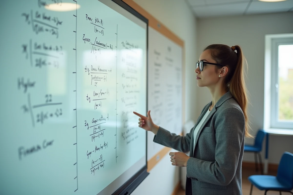 Jeune femme en formation expliquant des formules financières