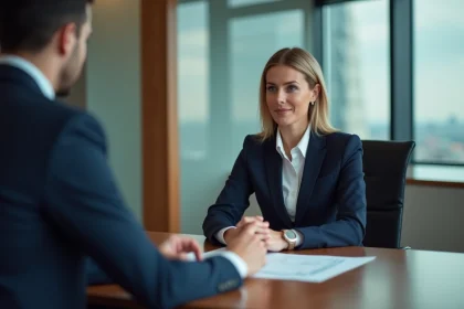 Femme professionnelle en négociation dans un bureau moderne