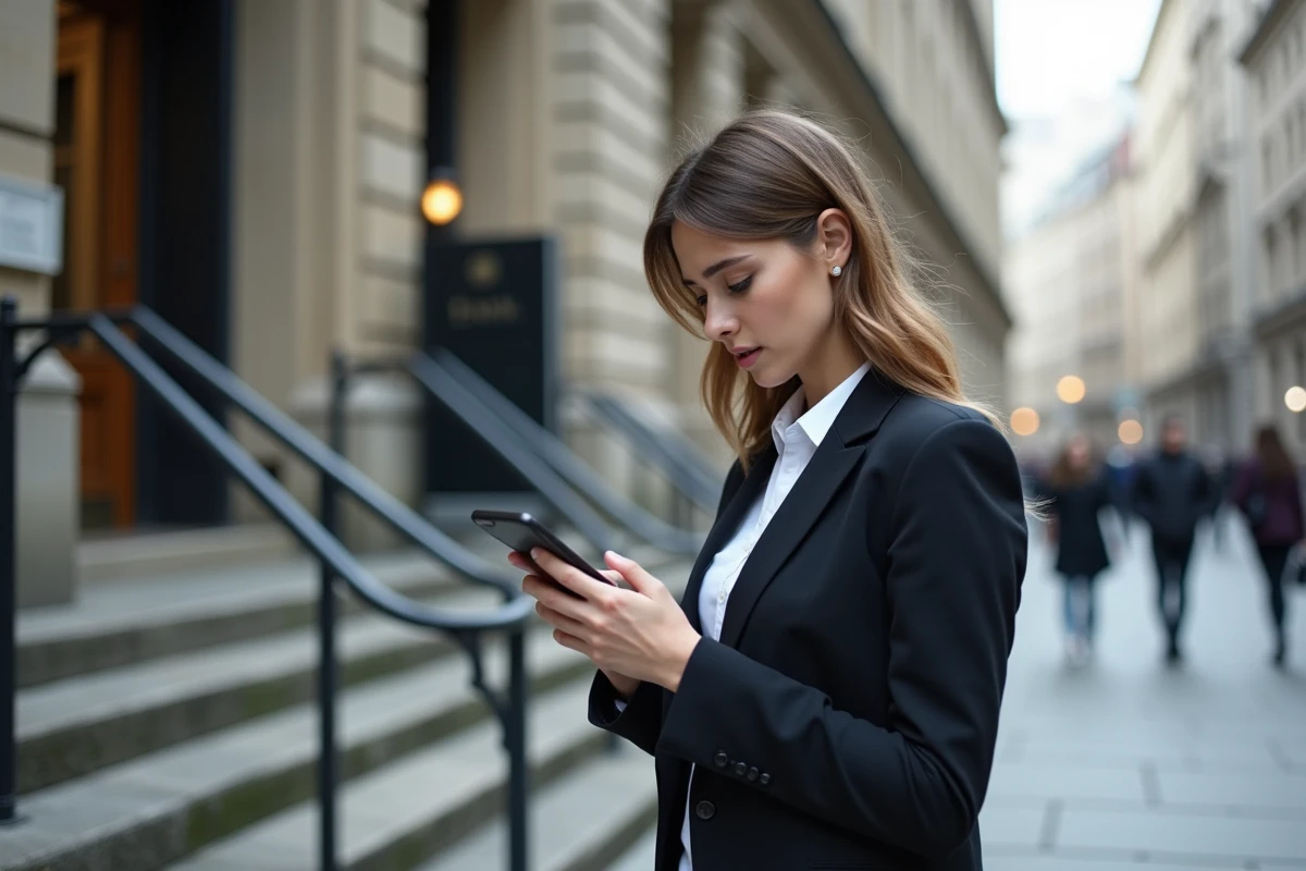 Jeune femme urbaine vérifiant son smartphone dehors