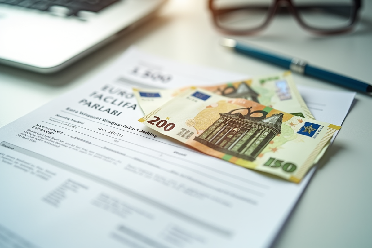 Fiche de paie et billets d euro sur un bureau blanc