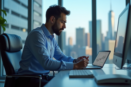 Homme étudiant des graphiques Ethereum sur tablette