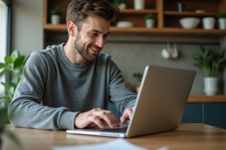 Homme d affaires regardant des graphiques d investissement sur son ordinateur