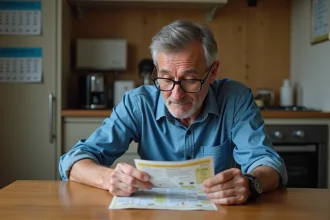 Homme moyenâgeux étudiant un ticket EuroMillions dans sa cuisine