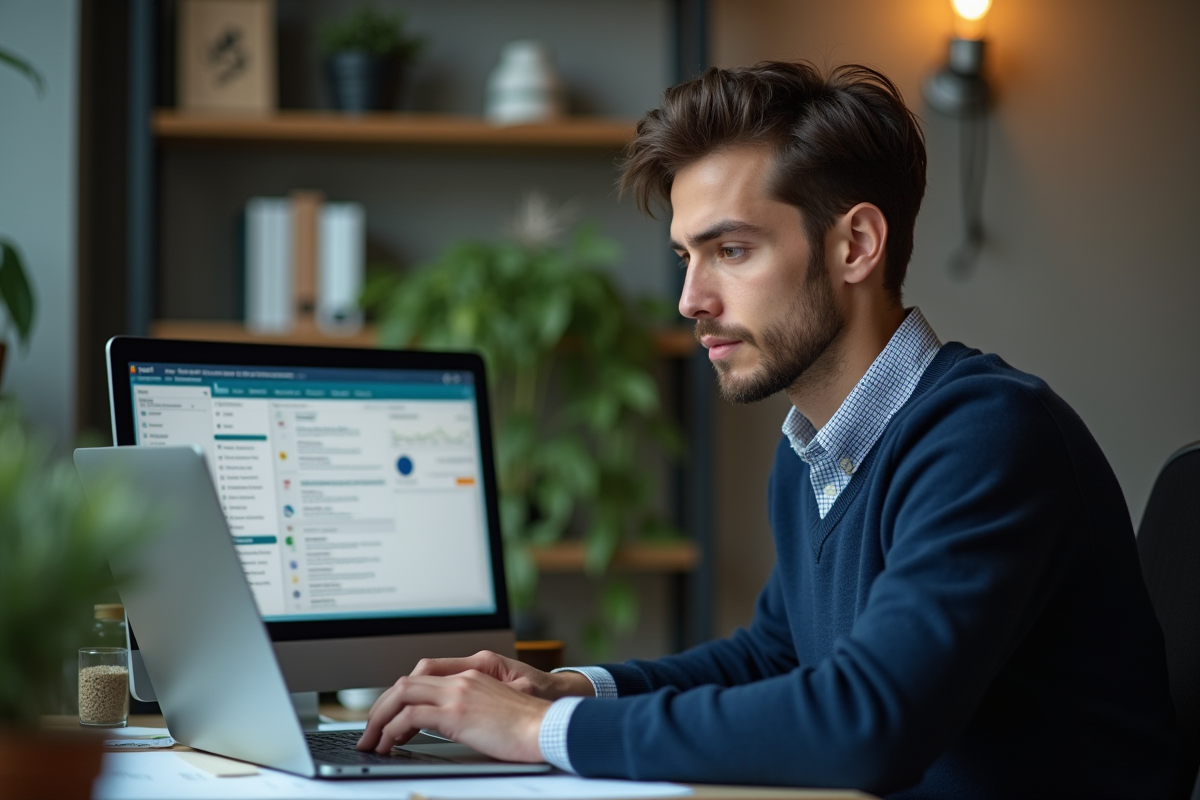 Jeune homme examinant un relevé bancaire sur son ordinateur