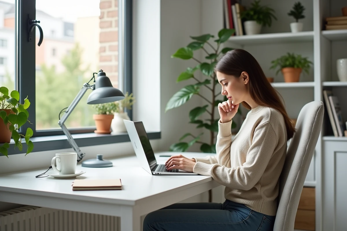 Jeune femme travaillant dans un bureau moderne à domicile