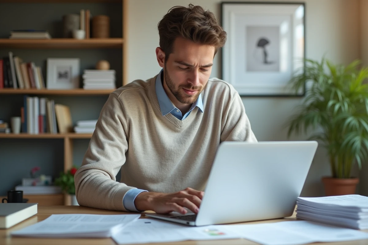 Jeune homme travaillant sur un ordinateur dans un bureau à domicile
