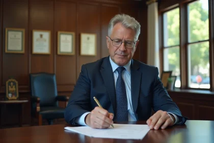 Maire en costume dans son bureau lors d'une réunion