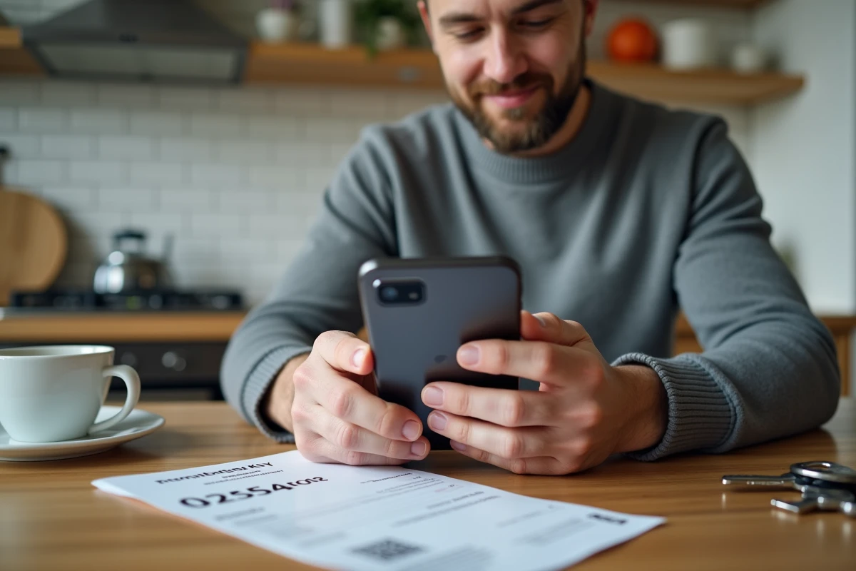 Homme payant une amende en ligne depuis son téléphone pour éviter la majoration automatique