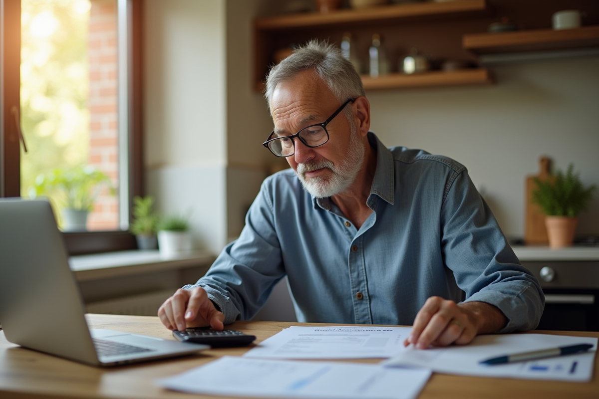 Personne âgée examinant des documents financiers à la maison