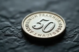 Pièce de 50 francs argent 1977 en état exceptionnel posée sur une ardoise sombre, détails de gravure nets et surface sans rayures