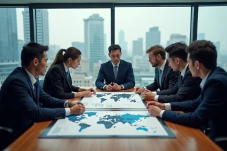 Groupe de professionnels analysant des graphiques économiques