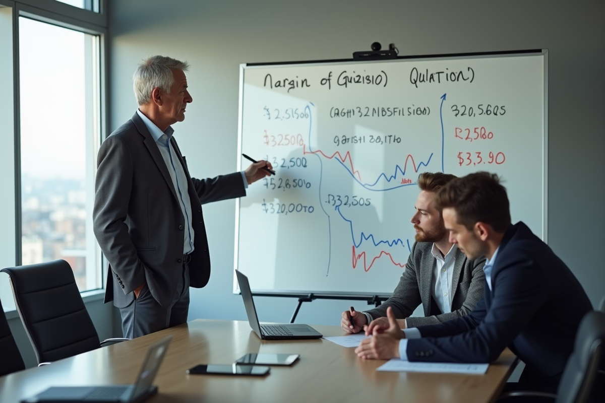 Homme expliquant des graphiques à ses collègues en réunion