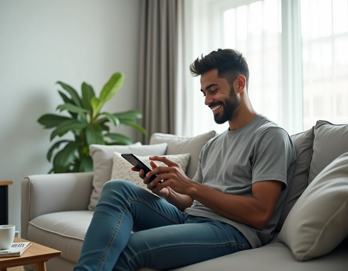 Jeune adulte utilisant une application mobile pour simuler son épargne sur le Livret A Sup CIC