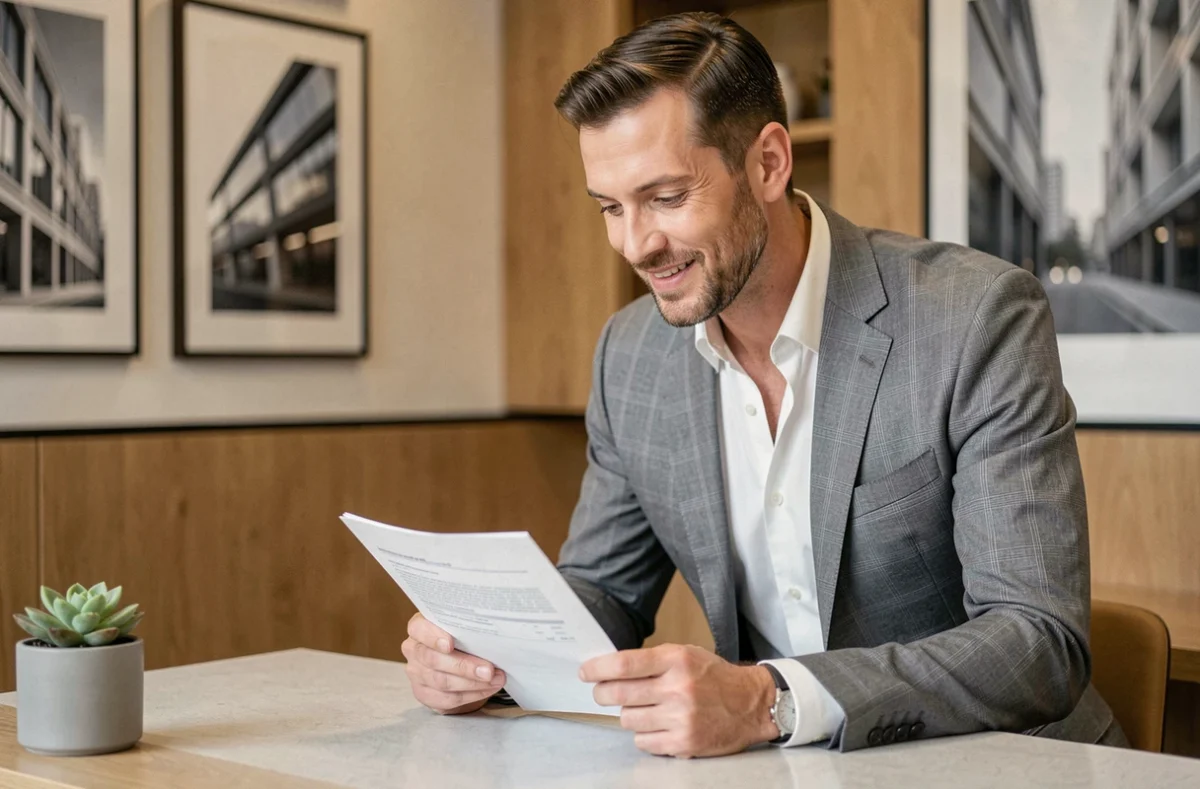 Stéphane Poncet, courtier indépendant en crédit immobilier, en consultation dans son bureau avec un dossier de financement