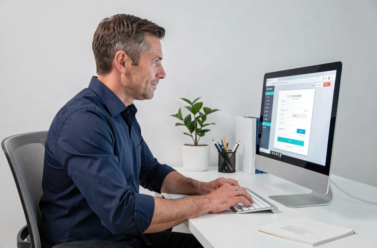 Homme effectuant un virement en ligne depuis son espace client Caisse d'Epargne sur ordinateur de bureau